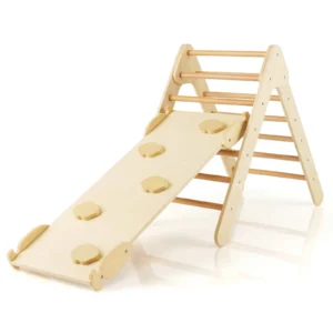 2-in-1 Triangle Climbing Set Wooden Toddler Climbing Triangle Ladder with Ramp Natural/Colorful