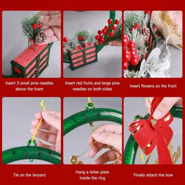 12" Christmas Wreath LED Lights Pre-Lit Artificial Wreaths Berry Branches 6 Modes Timer Xmas Decorations - Image 6