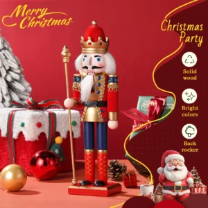 30CM Christmas King Nutcracker Statue Red Scepter Soldier Doll for Table Decor Family Home Gift