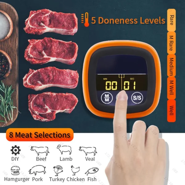 Digital Meat Kitchen Thermometer Timer Mode Waterproof Steak BBQ Timer Cooking Tools Kitchen Meat Probe Thermometer for Grilling - Image 2