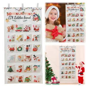 Fabric Christmas Advent Calendar Xmas Wall Decoration Reusable Wall Hanging Ornaments with 24 Pockets Xmas Party Favors