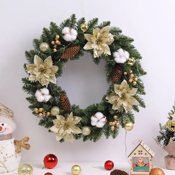 Christmas Garland Decoration with Spruce Pine Cones Berry Ball 40CM Wreaths Ornaments Realistic PVC Light Up for Indoor Outdoor - Image 2