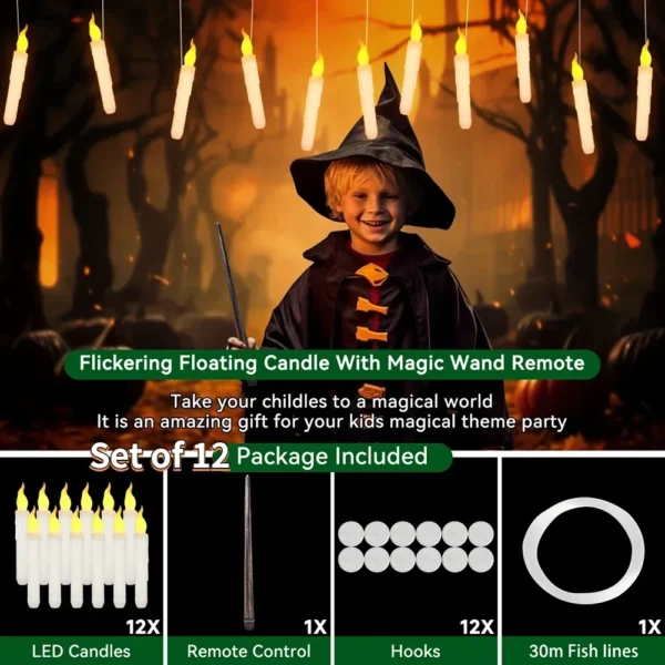 12-48Pcs Floating Candles with Magic Wand Flickering Warm Light LED Flameless Candle Taper Candles for Christmas Wedding Party - Image 6