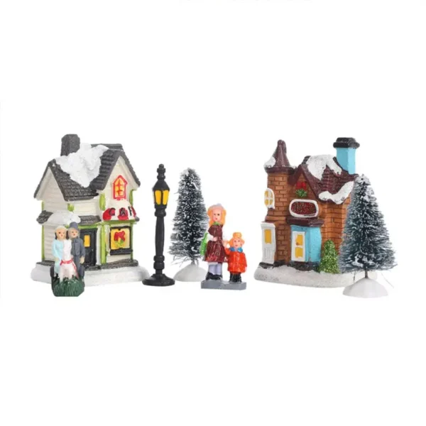 12 Pcs Mini Resin Christmas Village Houses Figurines Lighted LED Christmas Town Set DIY Christmas Doll Figurines Landscape Decor - Image 6