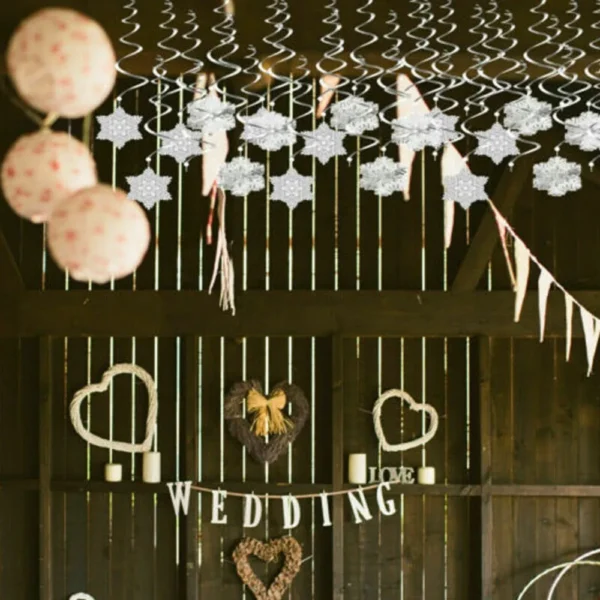 30pcs Snowflake Swirls Christmas Party Foil Hanging Ceiling Decorations Gift - Image 5