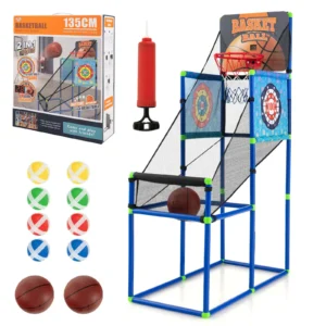 Kids Basketball Arcade Game 2-in-1 Indoor Outdoor Basketball & Sticky Balls Game