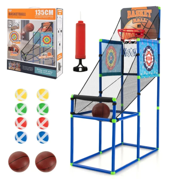 Kids Basketball Arcade Game 2-in-1 Indoor Outdoor Basketball & Sticky Balls Game