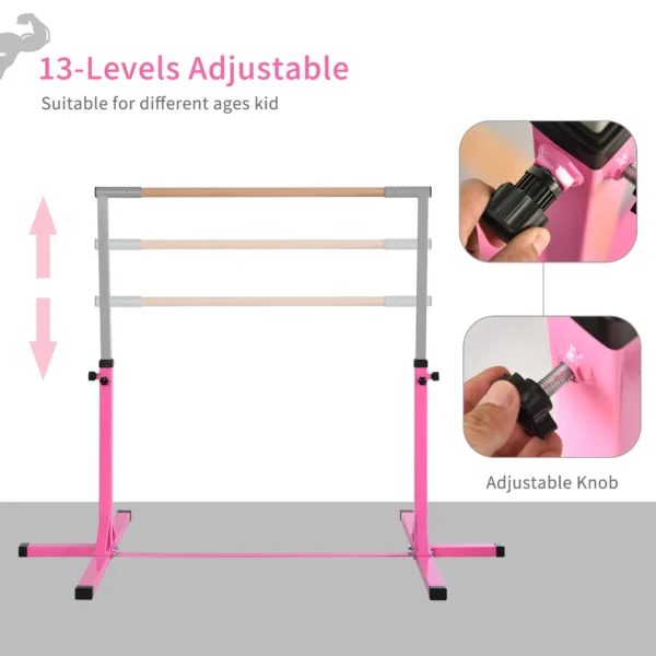 Adjustable Kids Gymnastics Bar Horizontal Training Steel Frame Wood - Image 6