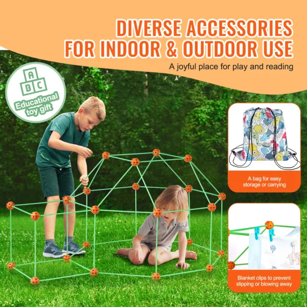 Fort Building Kit Children's DIY Indoor Castle Beading Stem with 96 Rods and 44 Balls Play Tent Toy for 4+ Kids Gifts - Image 6
