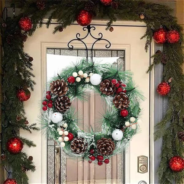 32cm Snowflake Pine Cone Christmas Artificial Wreath - Image 3