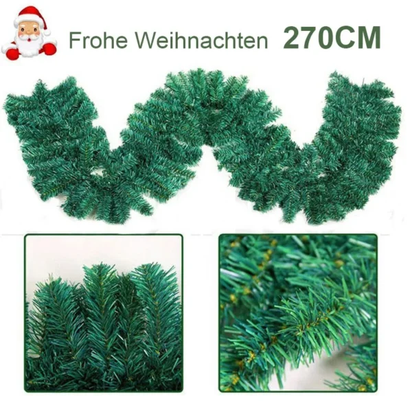 9ft Christmas Garland Bushy Pine Green Decoration Stairs Fireplace Xmas 270cm - Image 4