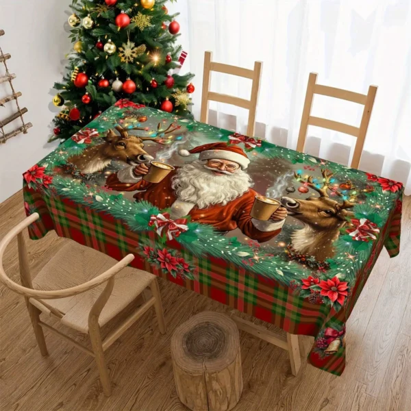 Christmas Tree Snowman Elk Snowflakes Tablecloth Dining Table Reusable Washable Rectangle Tables for Kitchen, Camping, Festival - Image 2