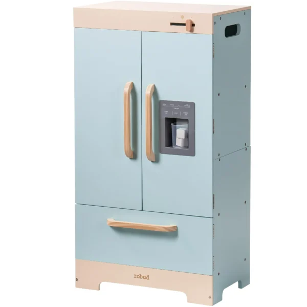 Play Kitchen Fridge Refrigerator with Ice Dispenser Wooden Kids Play Kitchen Playset Toy for Ages 3+Blue - Image 6