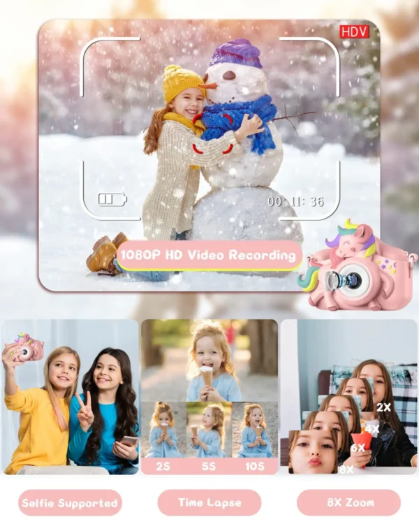 " Kid's Camera 20MP 1080P HD Toddle Selfie Camera Cute Cartoon Digital Cmaera Toy With 32GB Card Gift For Girls & Boys - Image 5