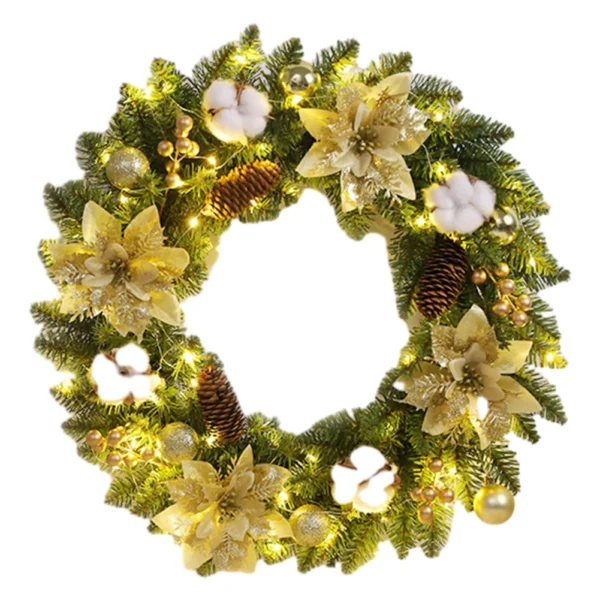 Christmas Garland Decoration with Spruce Pine Cones Berry Ball 40CM Wreaths Ornaments Realistic PVC Light Up for Indoor Outdoor - Image 4