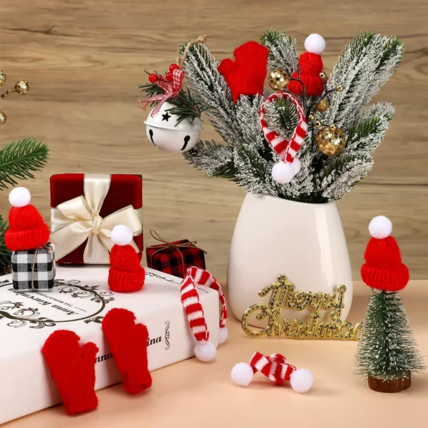 Mini Santa Hat Scarf Knit Hats Glove Crafts Christmas Doll Tree Ornaments Decorations DIY - Image 6