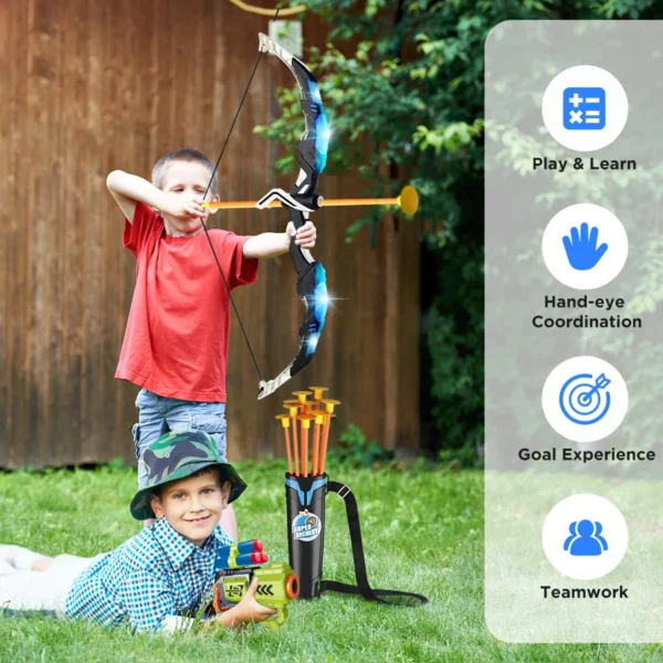 2X Bow Arrow + Guns Toy For Kids LED Light Up Archery with Suction Cup Stand Target Dart Board Indoor Outdoor Game Toys - Image 5