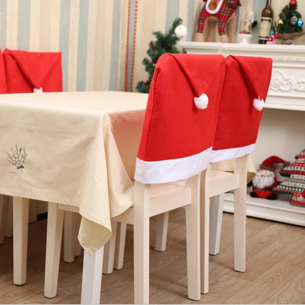 Santa Hat Chair Cover Xmas Table Decoration Dining Chair Back Cover Christmas Festive Art Kitchen Table Decorative Case Party - Image 4